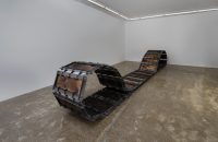 Majid Biglari, “Track”, from “The Experience of Dishevelment” series, thirty-six-piece installation, mixed media (iron, plywood, paint, etc.), 490 x 70 cm, (minimum 10 and maximum 68), unique edition, 2016